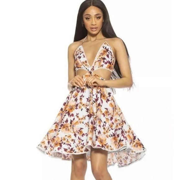 Alexia Admor Ali Cutout Halter Dress in Blue Floral Size 8 - Picture 1 of 10